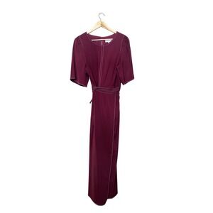Gibson Latimer Burgundy Maxi Dress White Contrast Stitch Puff Sleeve Womens 12